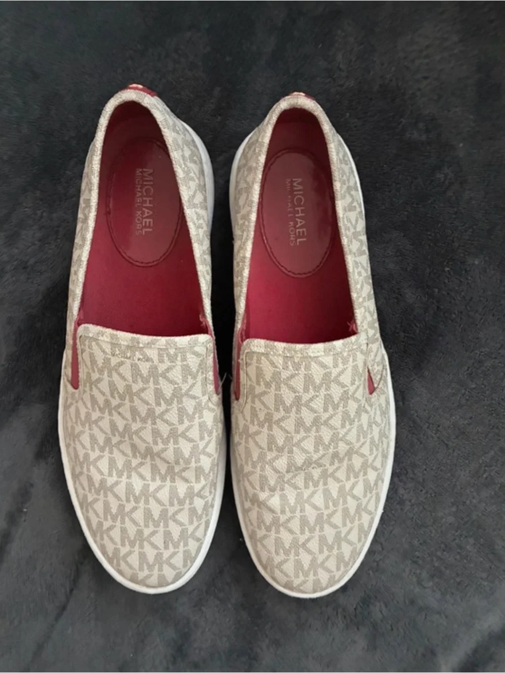 Michael Kors Beige Monogram Slip-On Sneakers with Pink Lining
